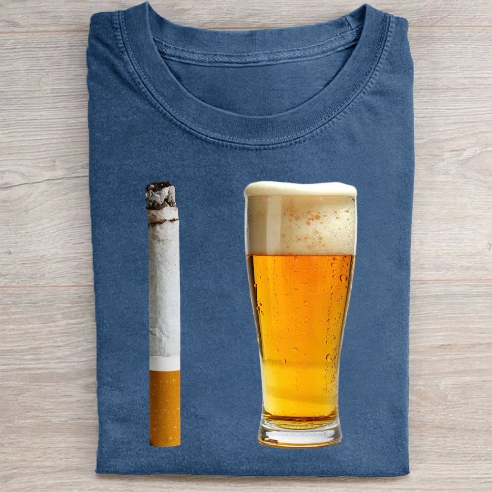 Funny Beer And Cigarettes Washed Tee 