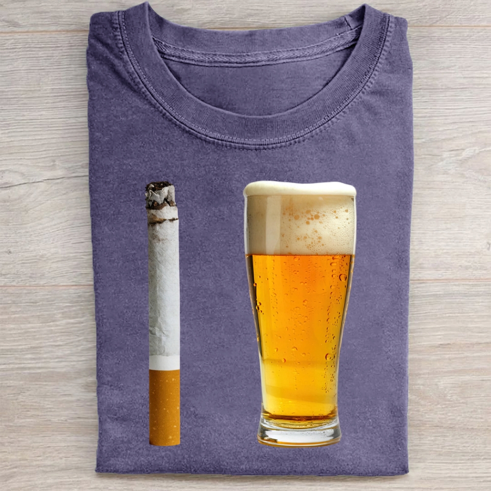 Funny Beer And Cigarettes Washed Tee 