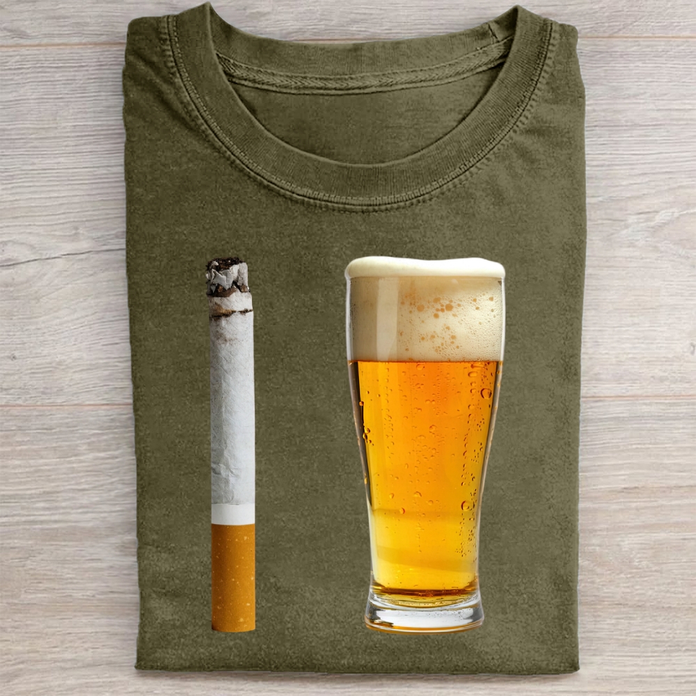 Funny Beer And Cigarettes Washed Tee 