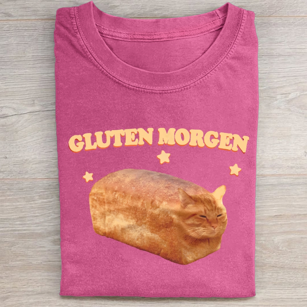 Gluten Wordplay  Funny Cat Bread Graphic Washed Tee 