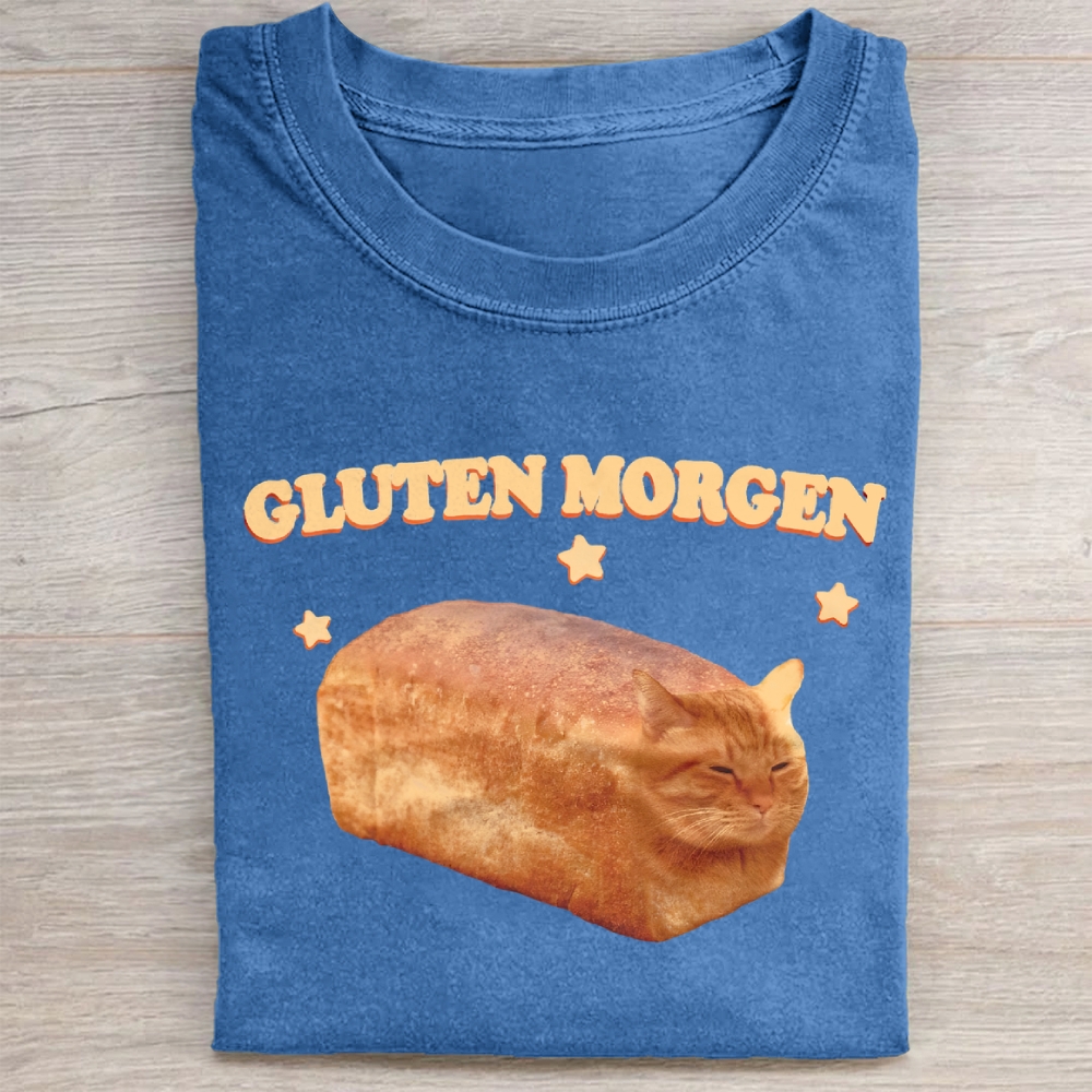 Gluten Wordplay  Funny Cat Bread Graphic Washed Tee 
