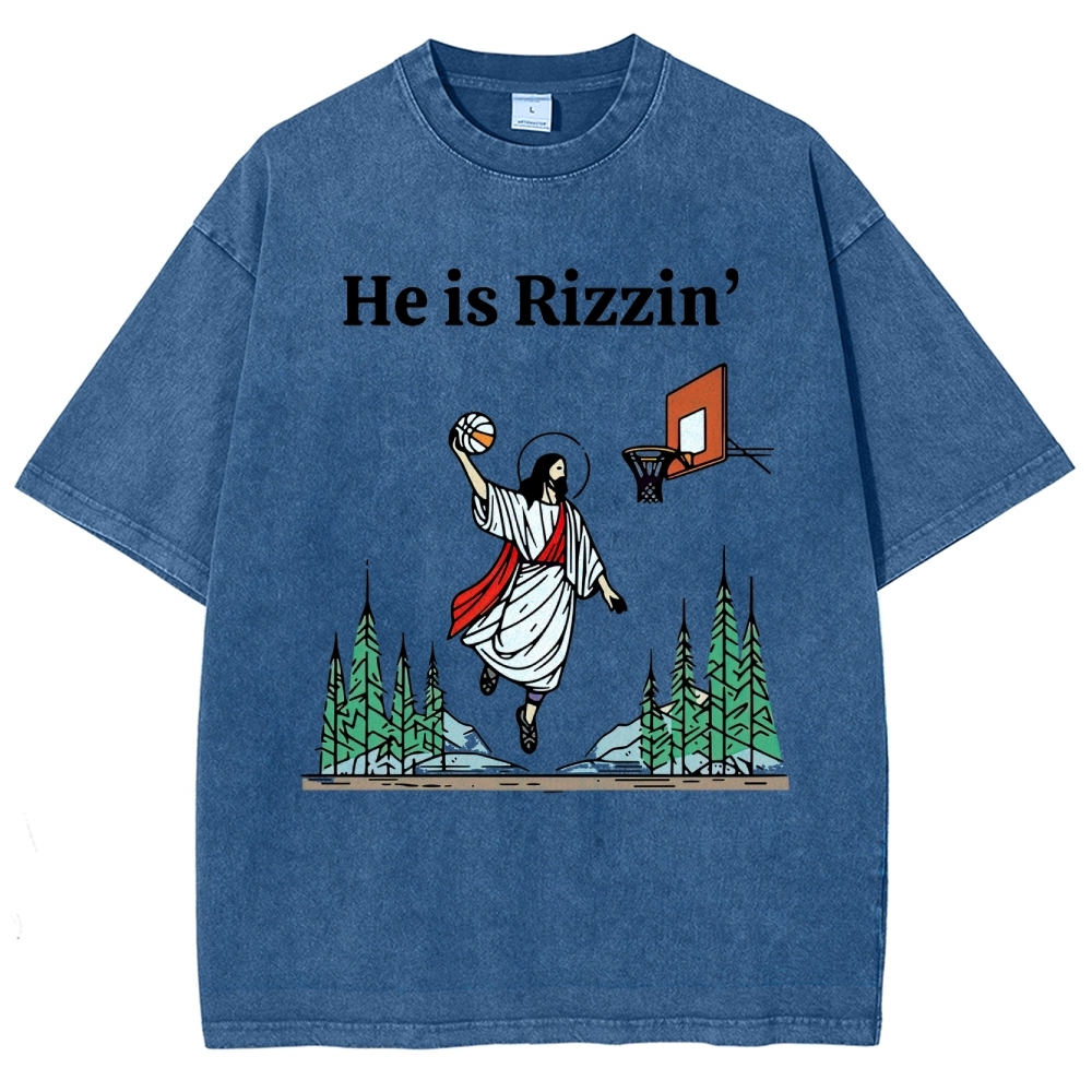 "He is Rizzin'" Basketball Meme Washed T-Shirt