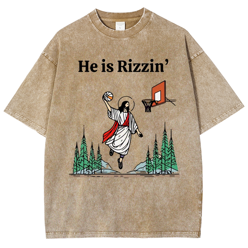 "He is Rizzin'" Basketball Meme Washed T-Shirt