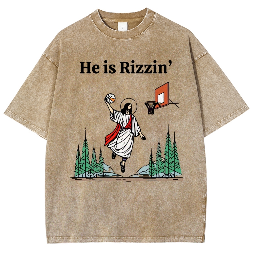 "He is Rizzin'" Basketball Meme Washed T-Shirt