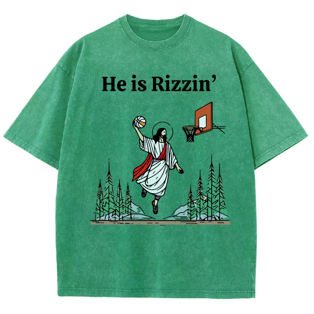 "He is Rizzin'" Basketball Meme Washed T-Shirt