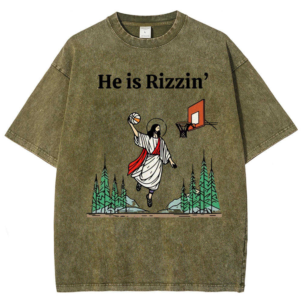 "He is Rizzin'" Basketball Meme Washed T-Shirt