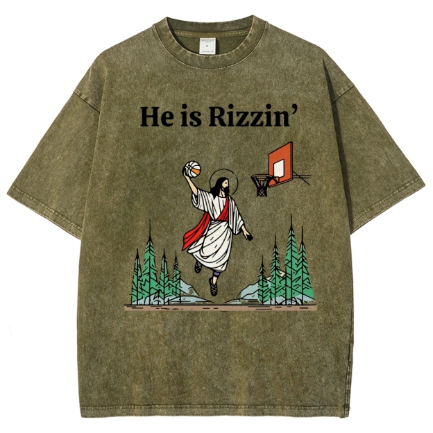 "He is Rizzin'" Basketball Meme Washed T-Shirt