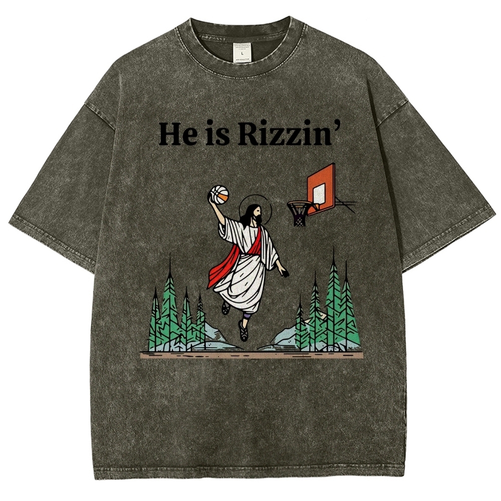 "He is Rizzin'" Basketball Meme Washed T-Shirt