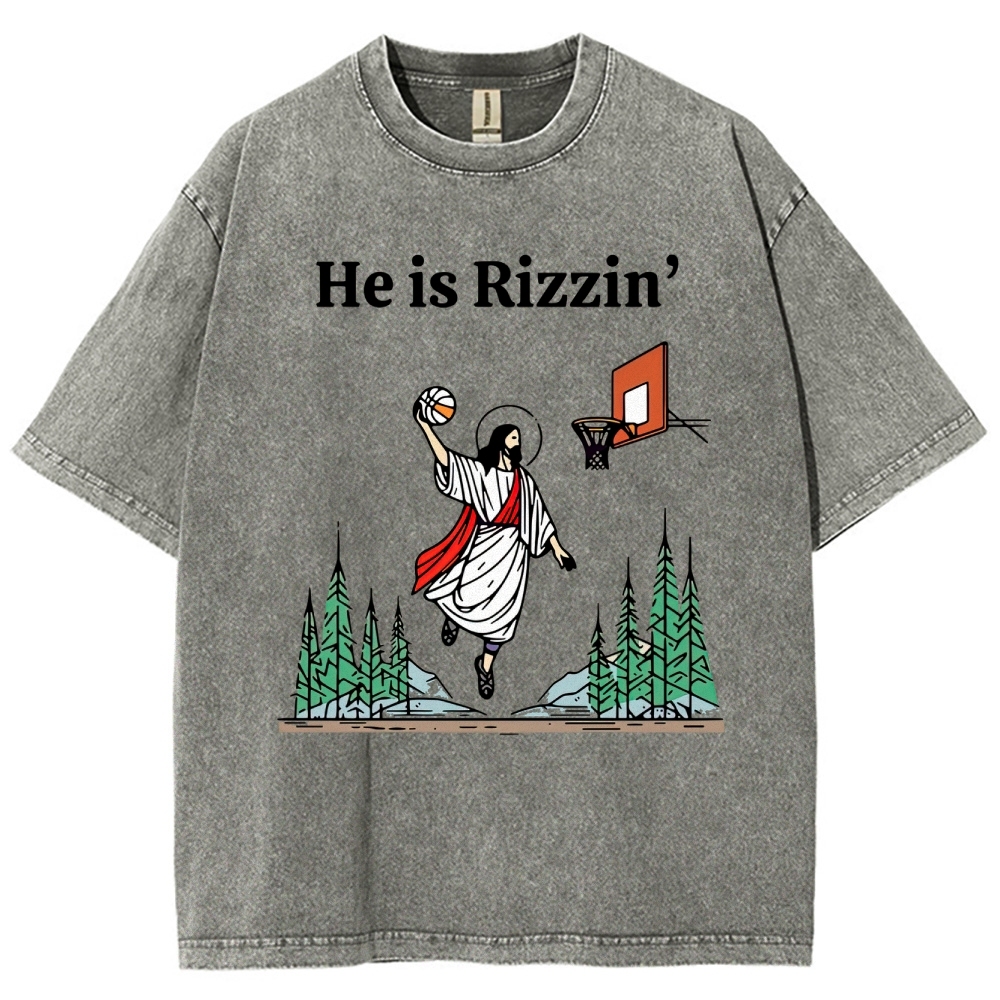 "He is Rizzin'" Basketball Meme Washed T-Shirt