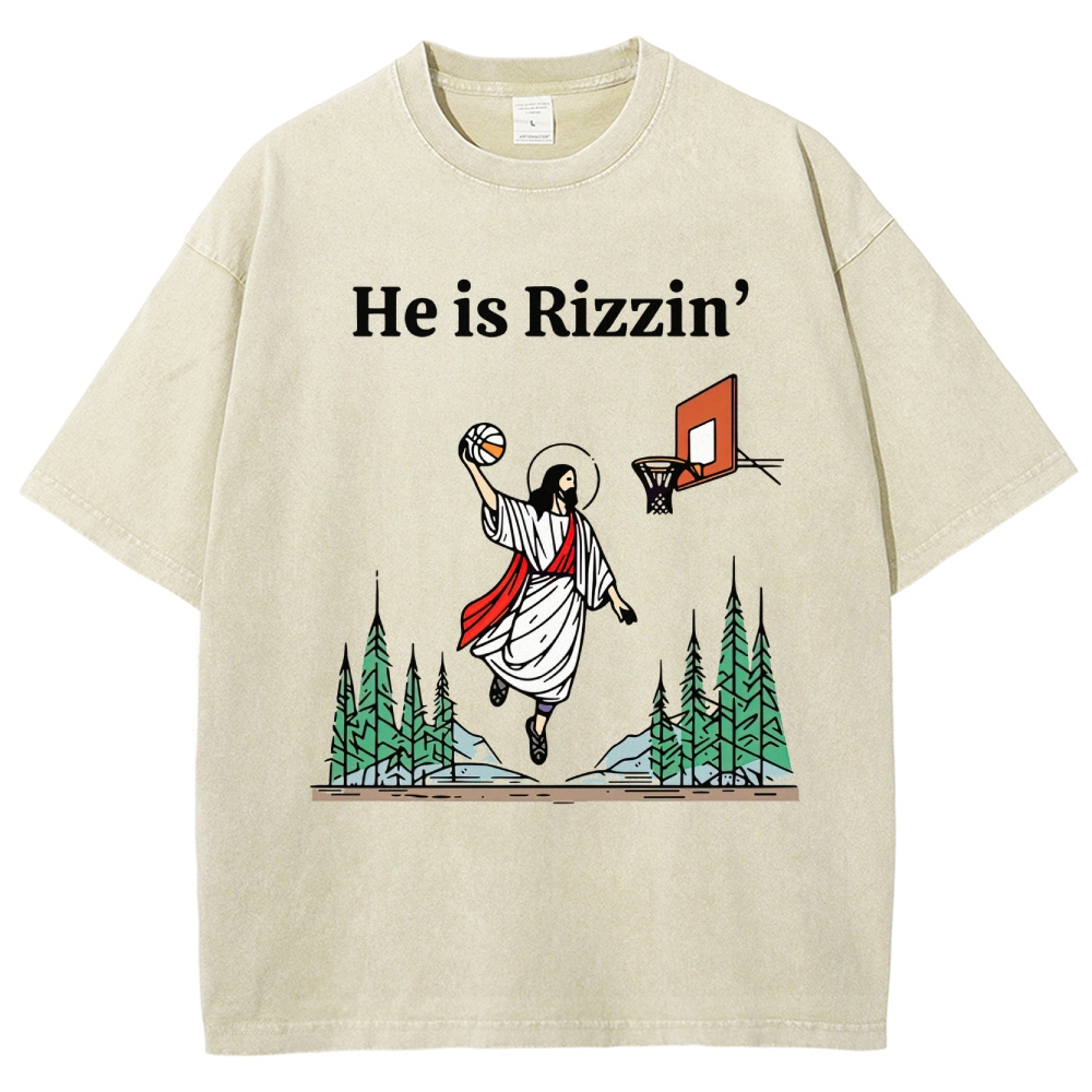 "He is Rizzin'" Basketball Meme Washed T-Shirt