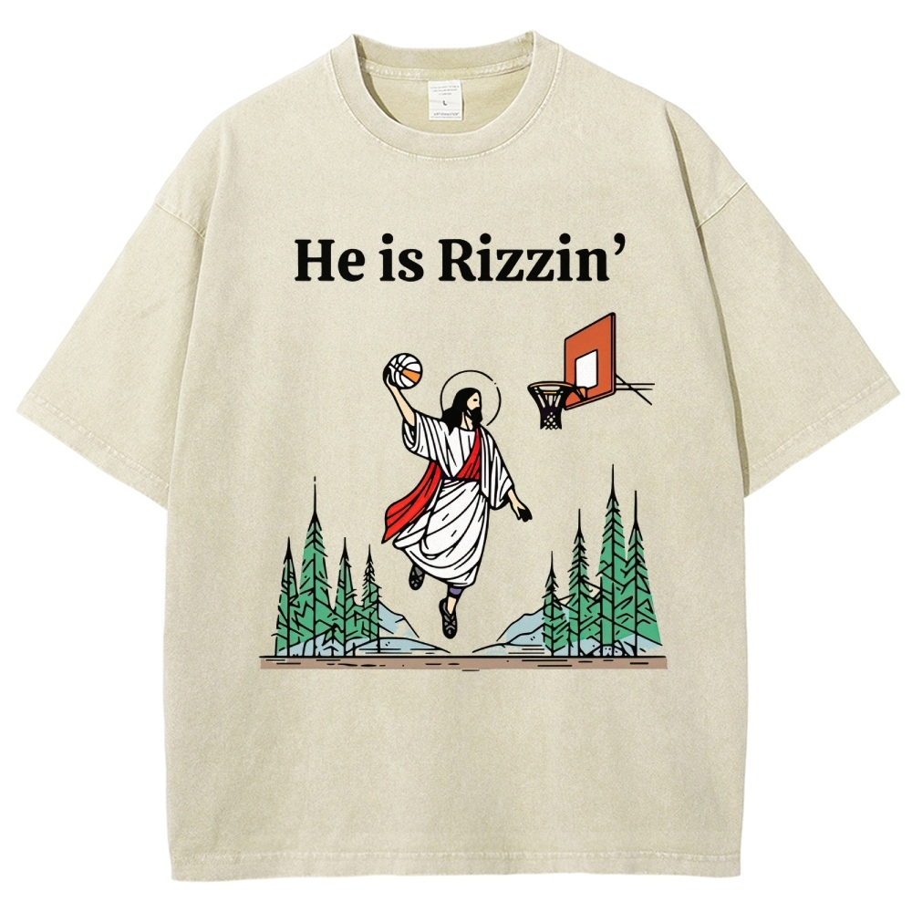 "He is Rizzin'" Basketball Meme Washed T-Shirt