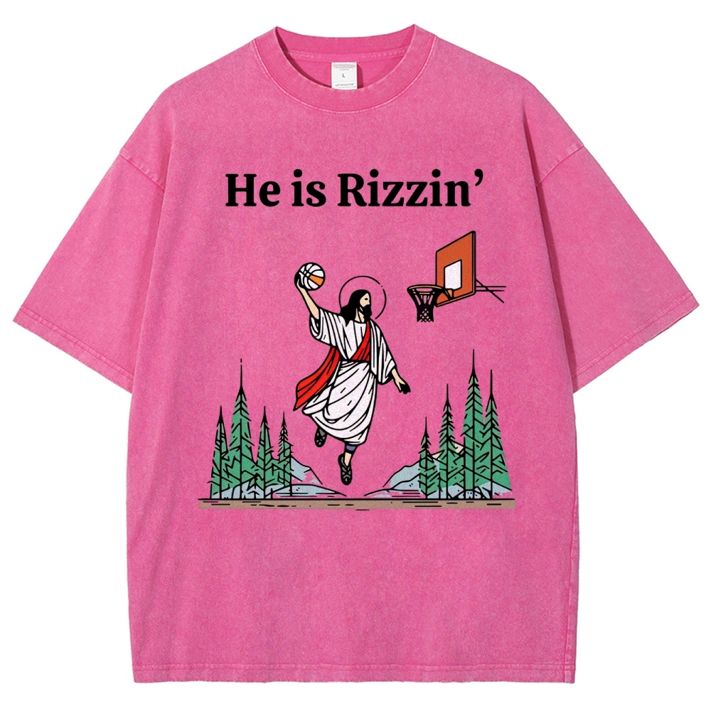 "He is Rizzin'" Basketball Meme Washed T-Shirt
