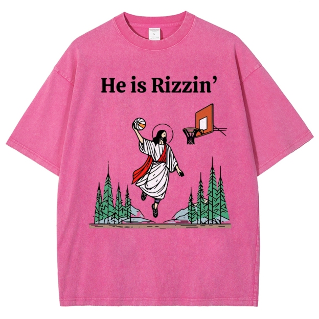 "He is Rizzin'" Basketball Meme Washed T-Shirt