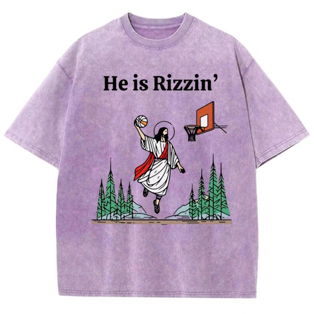 "He is Rizzin'" Basketball Meme Washed T-Shirt
