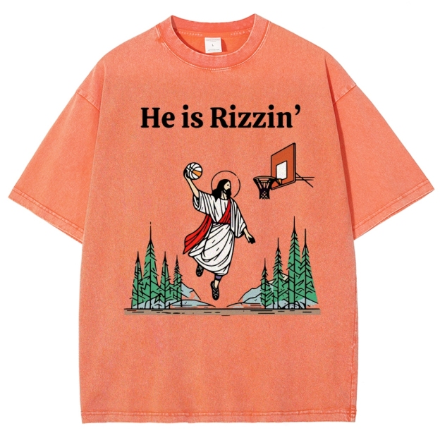 "He is Rizzin'" Basketball Meme Washed T-Shirt