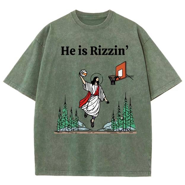 "He is Rizzin'" Basketball Meme Washed T-Shirt
