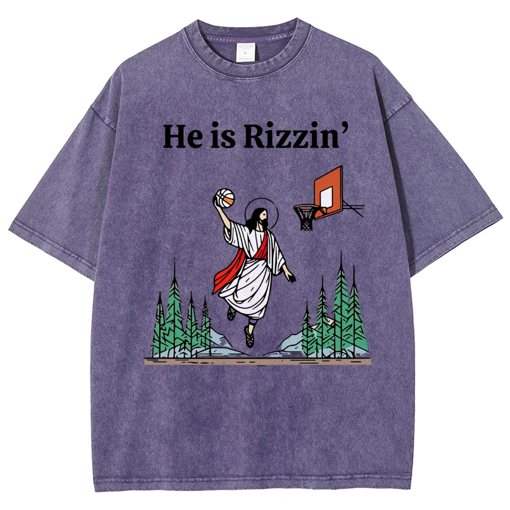 "He is Rizzin'" Basketball Meme Washed T-Shirt