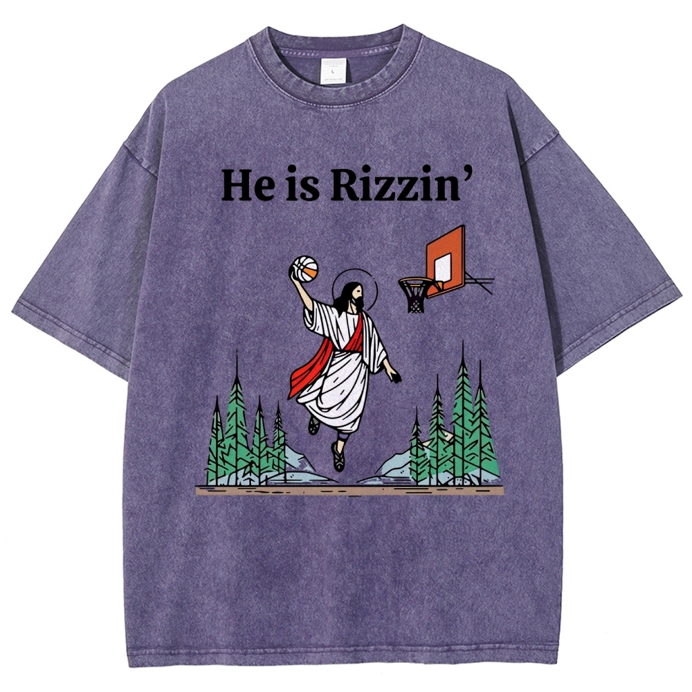 "He is Rizzin'" Basketball Meme Washed T-Shirt