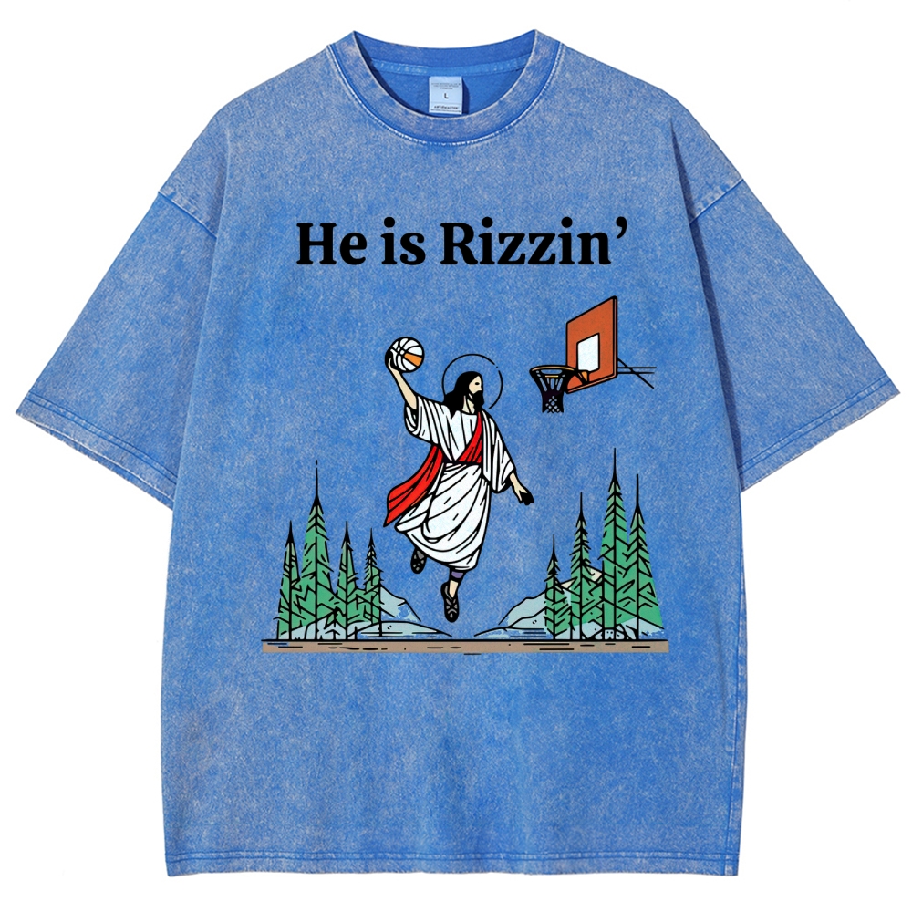 "He is Rizzin'" Basketball Meme Washed T-Shirt