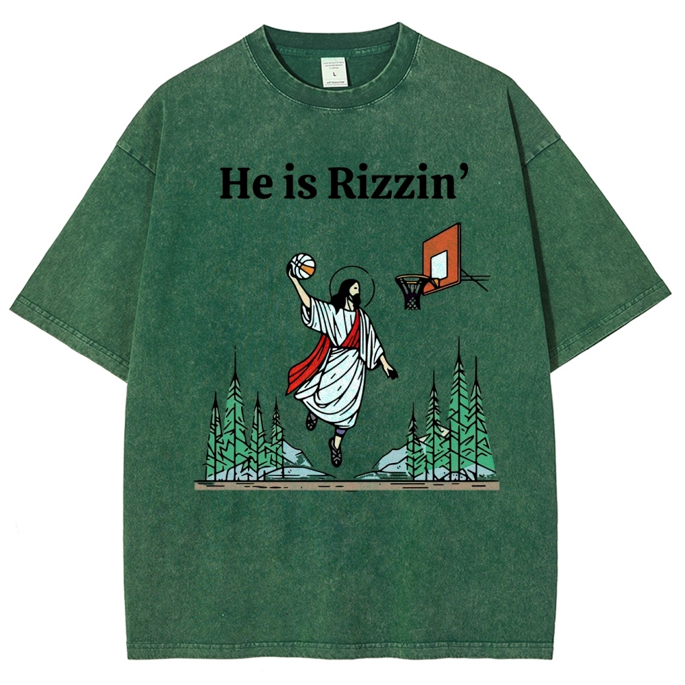 "He is Rizzin'" Basketball Meme Washed T-Shirt