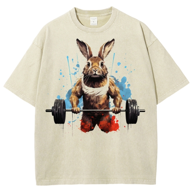 "Powerlifter Bunny" Fitness Easter Washed T-Shirt