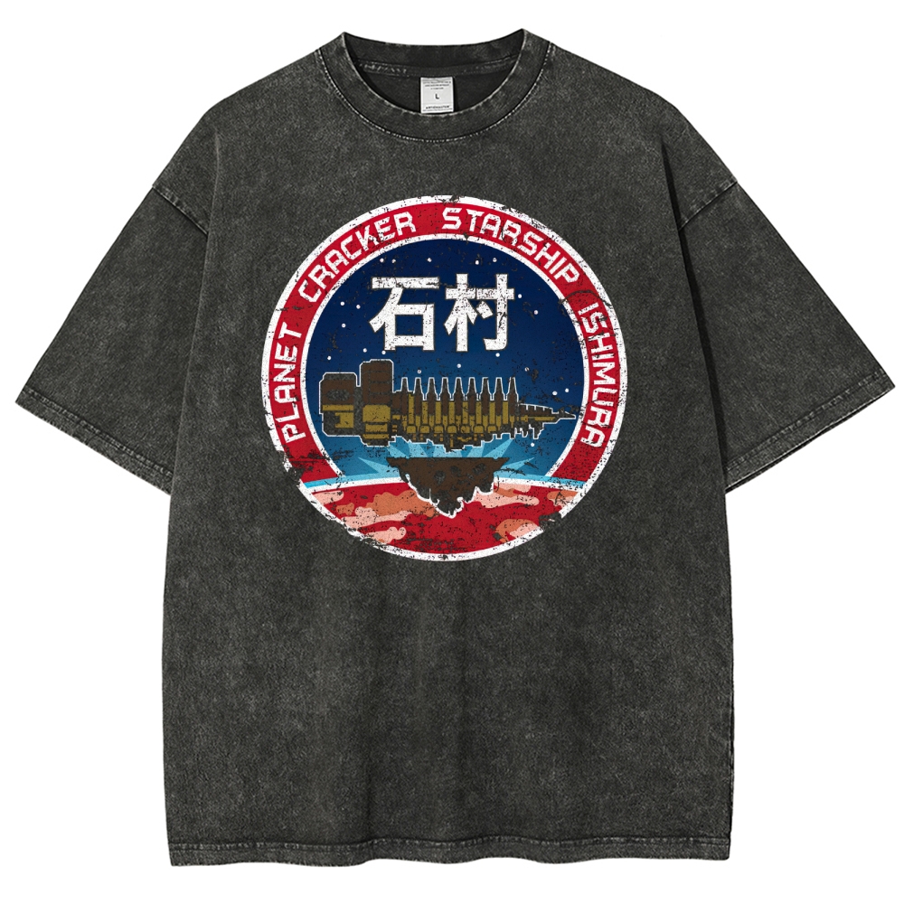 "Planet Cracker Ishimura" Starship Emblem Washed T-Shirt