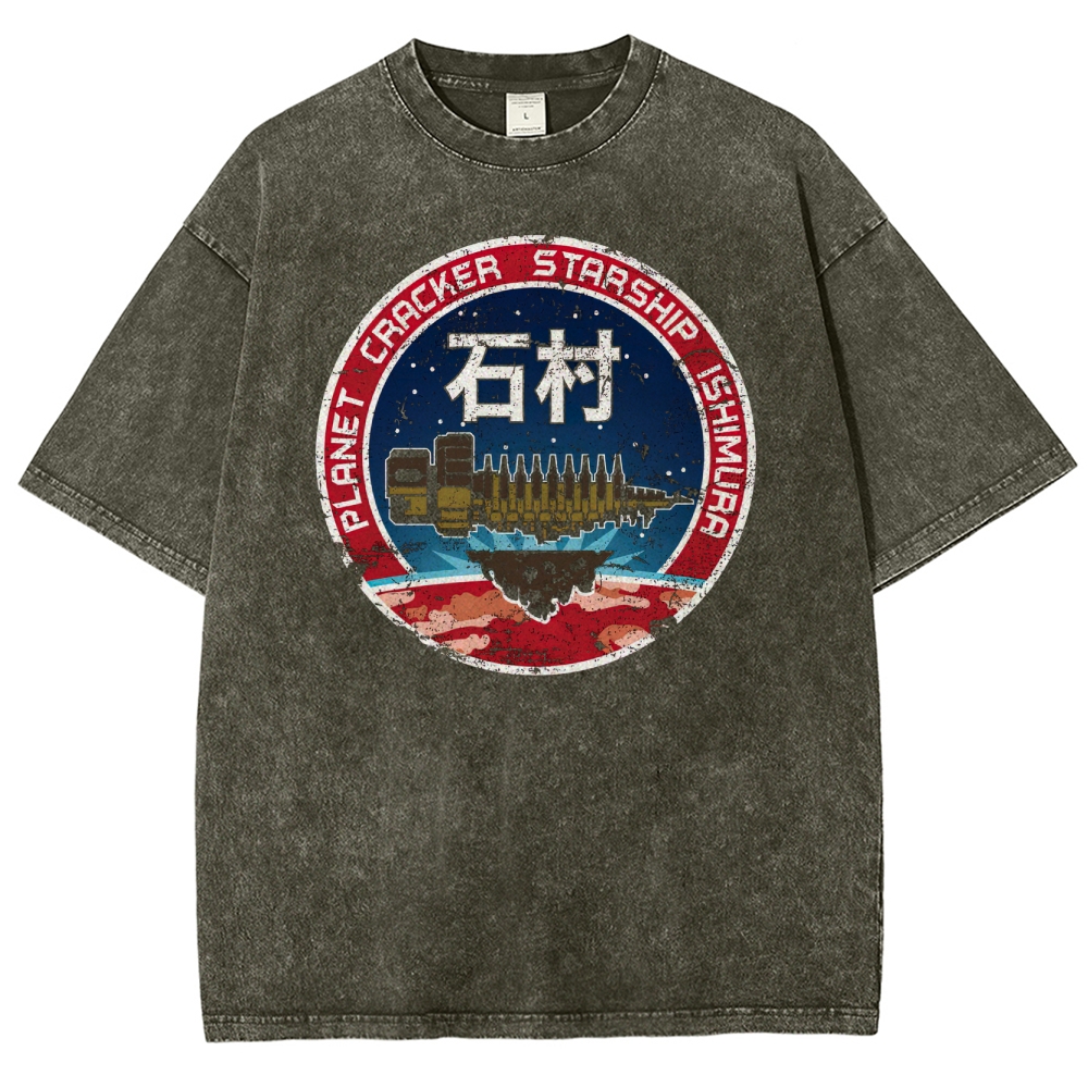 "Planet Cracker Ishimura" Starship Emblem Washed T-Shirt