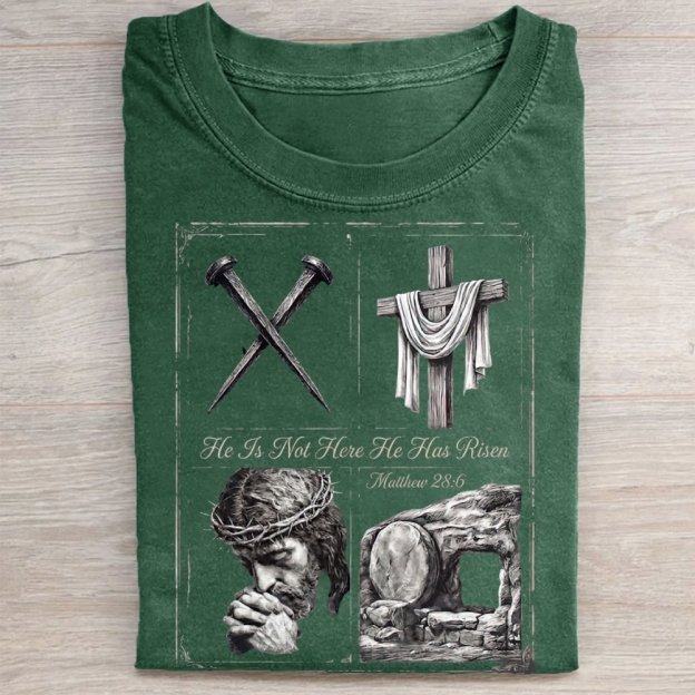 He Is Not Here He Has Risen Christian  Washed Tee 