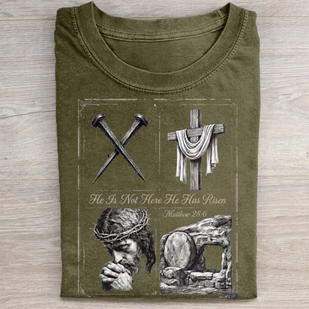 He Is Not Here He Has Risen Christian  Washed Tee 