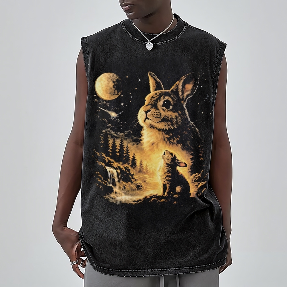 Bunny Howling to the Moon Washed Vest 