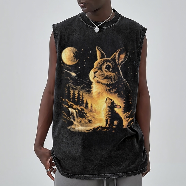 Bunny Howling to the Moon Washed Vest 