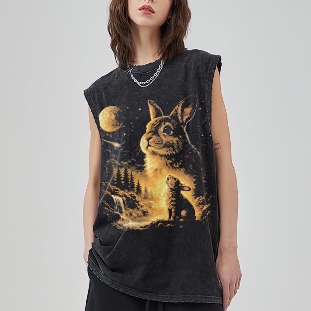 Bunny Howling to the Moon Washed Vest 