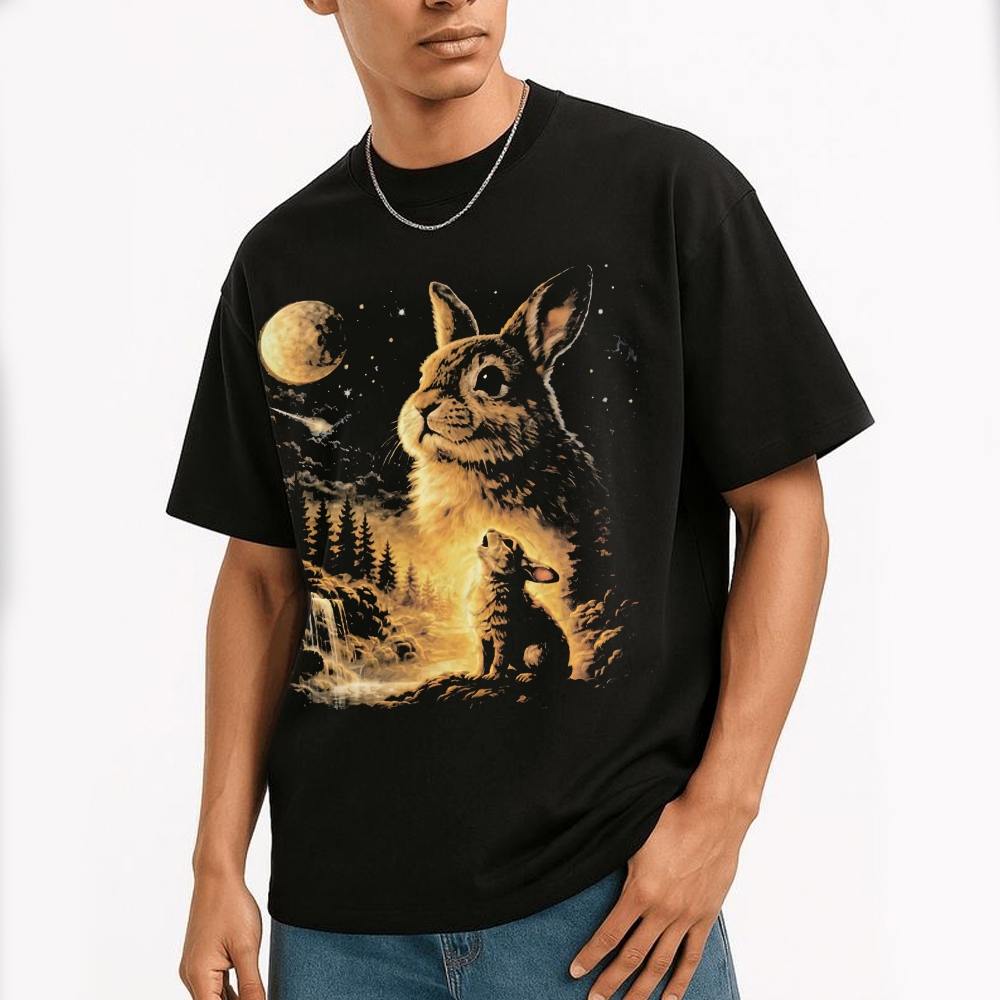 Bunny Howling to the Moon Cotton T-shirt 
