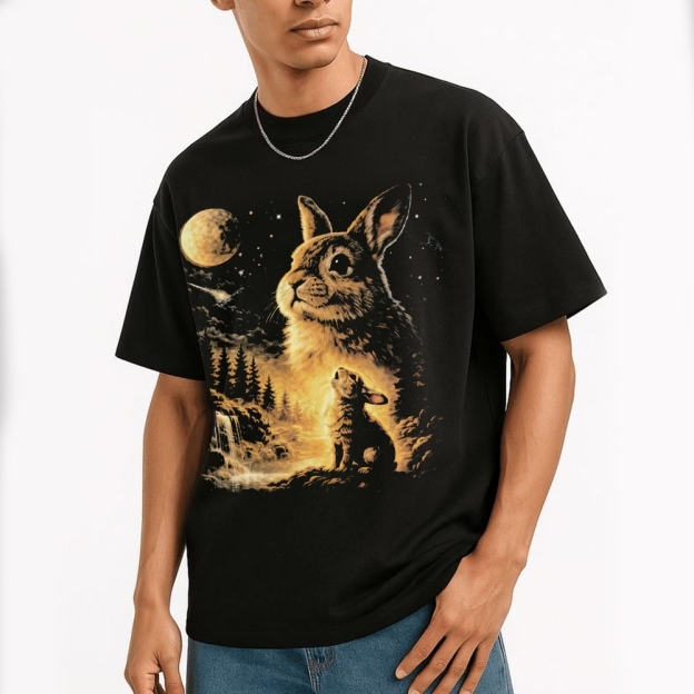 Bunny Howling to the Moon Cotton T-shirt 