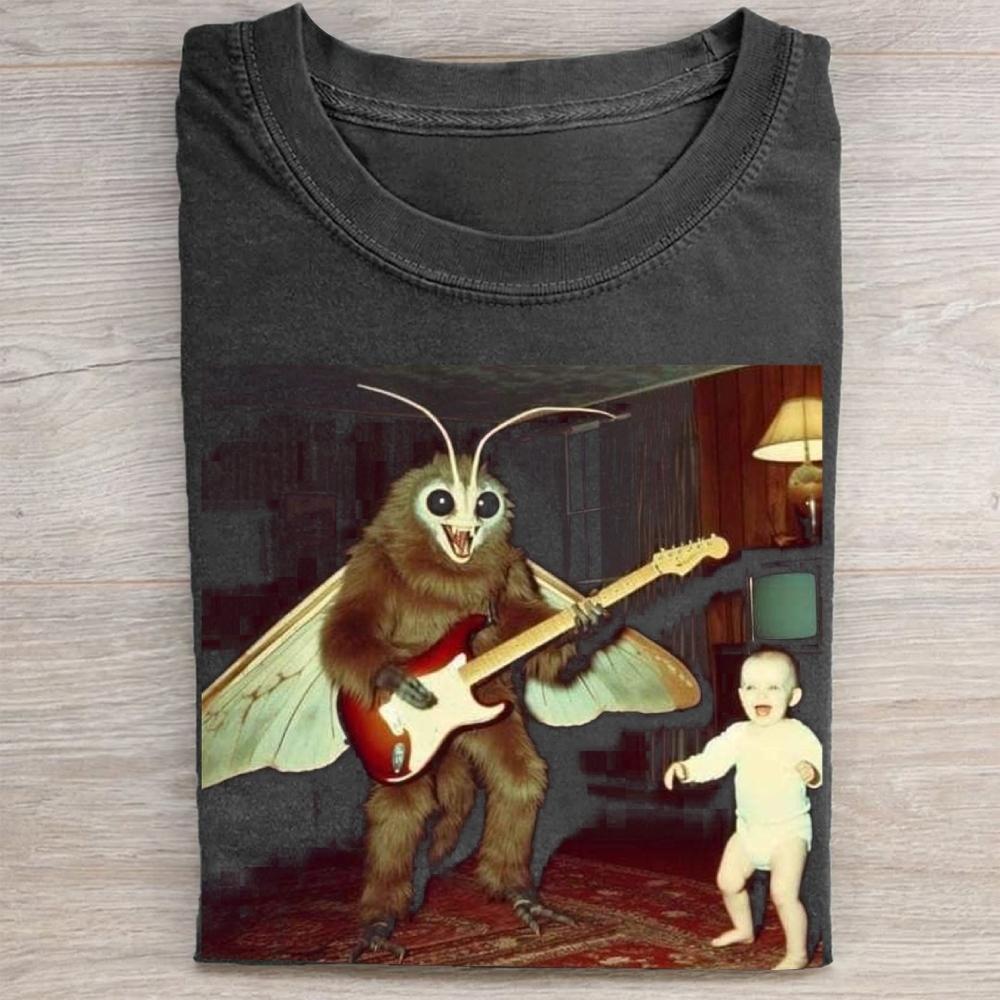"Mothman Rock Jam" Retro Creature Vintage Washed Tee