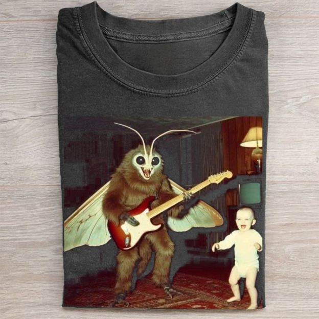 "Mothman Rock Jam" Retro Creature Vintage Washed Tee