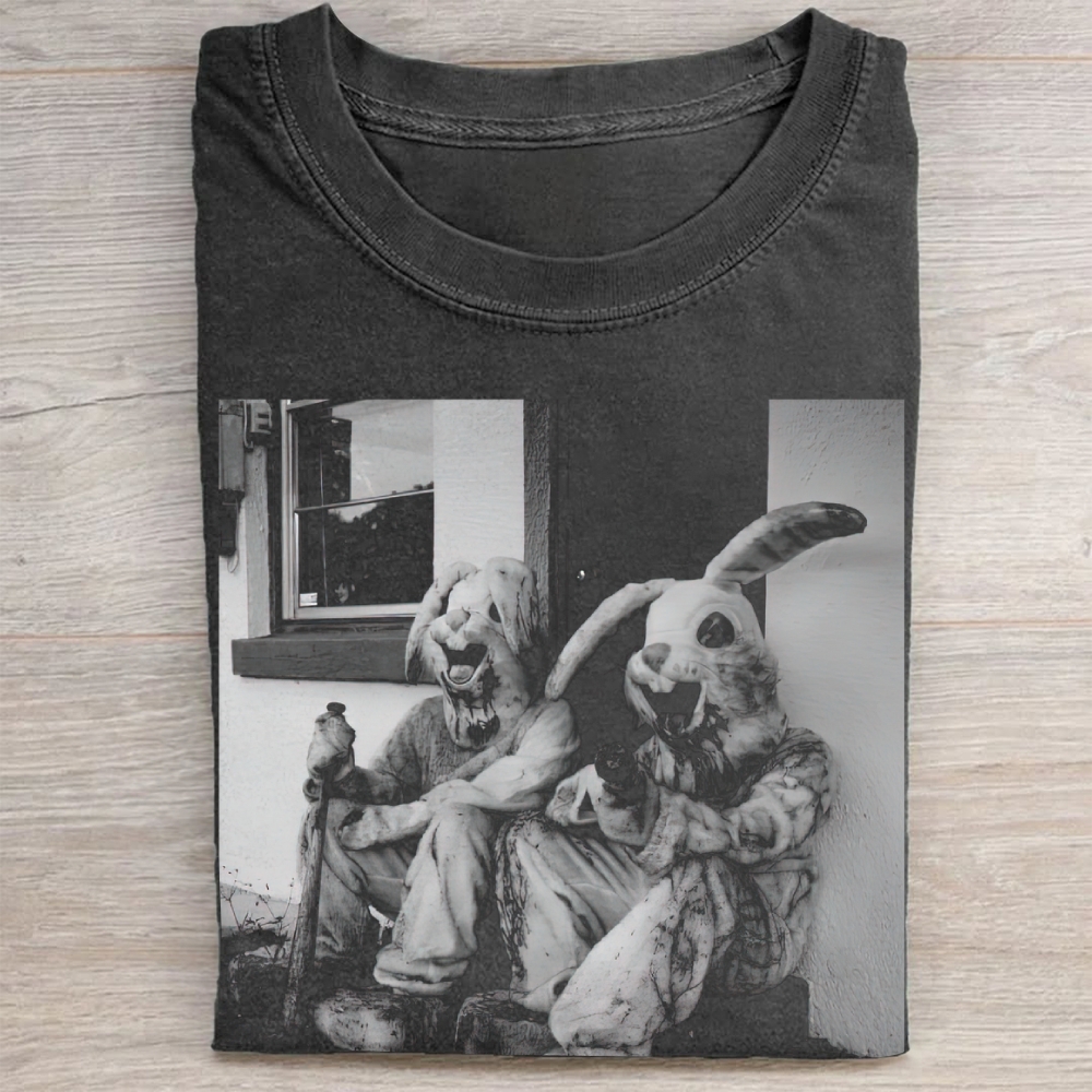"Creepy Bunny Duo" Horror Vintage Washed Tee 