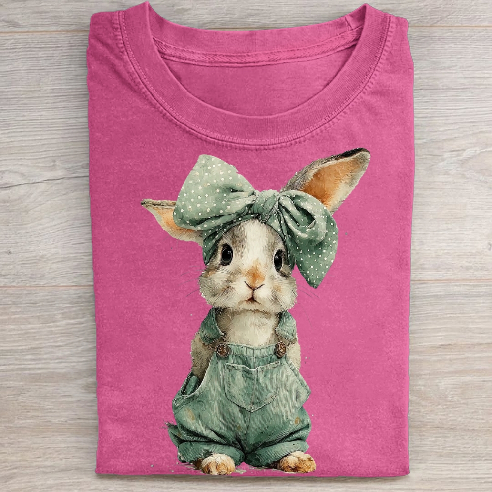"Overalls Bunny" Cute Farm Vintage Washed Tee 