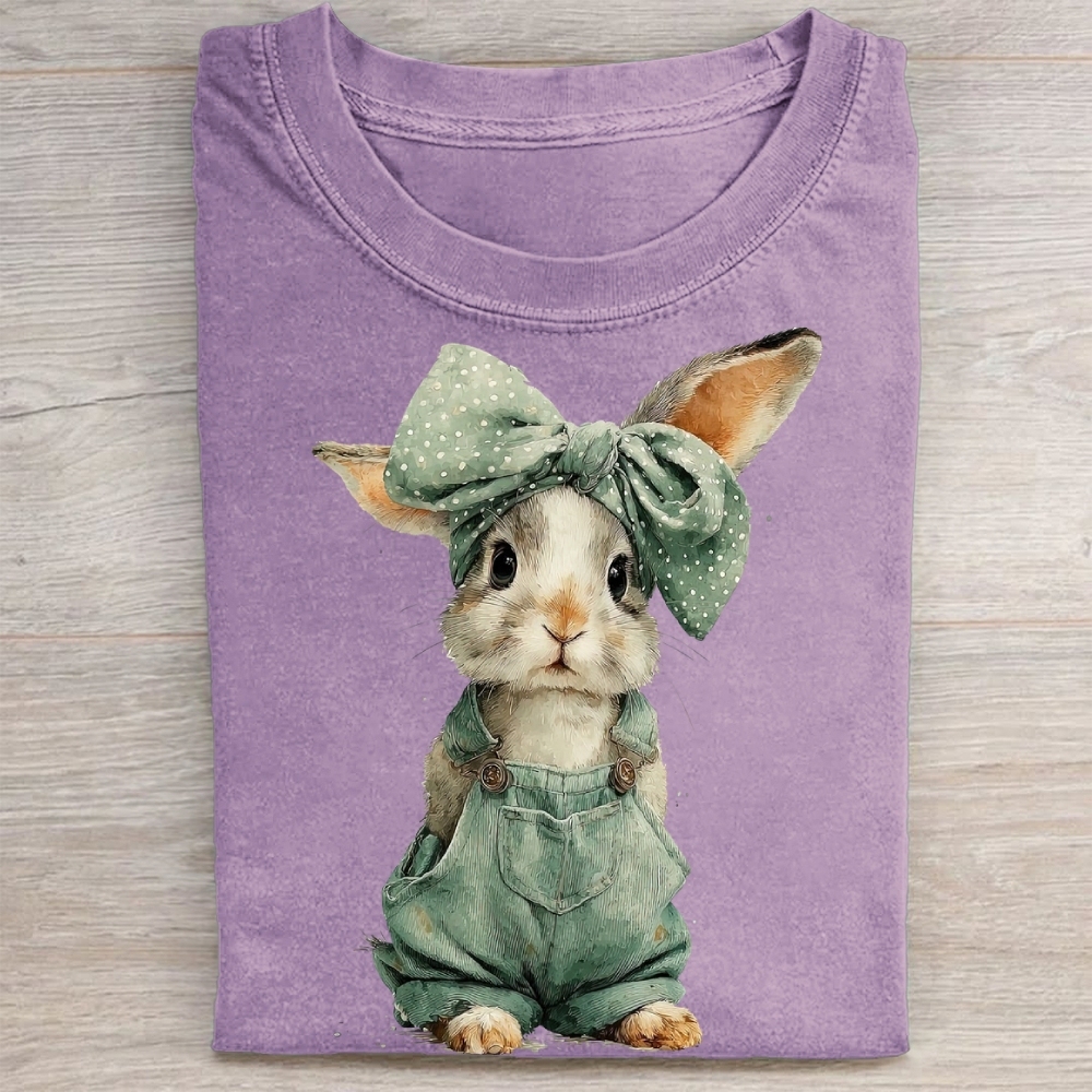 "Overalls Bunny" Cute Farm Vintage Washed Tee 