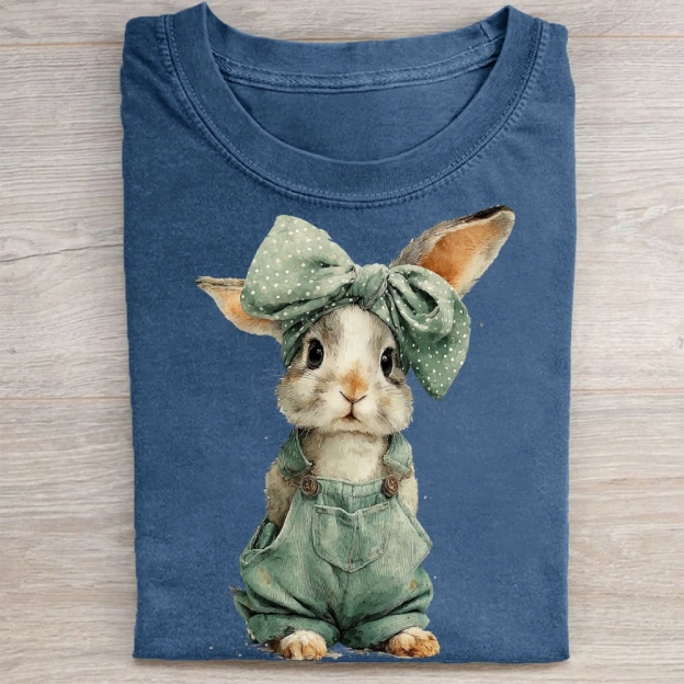 "Overalls Bunny" Cute Farm Vintage Washed Tee 