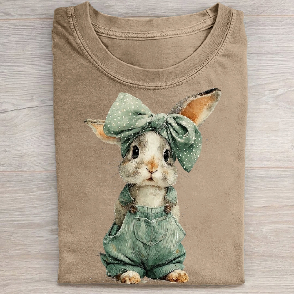 "Overalls Bunny" Cute Farm Vintage Washed Tee