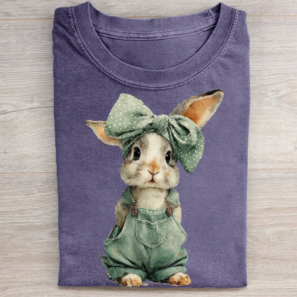 "Overalls Bunny" Cute Farm Vintage Washed Tee 
