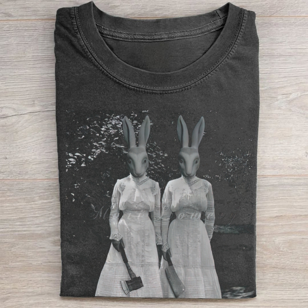 "Victorian Rabbit Twins" Horror Vintage Washed Tee
