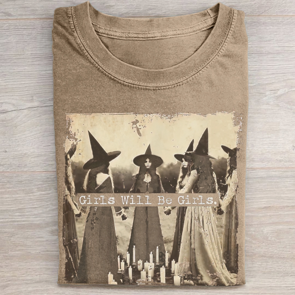"Girls Will Be Girls" Witch Coven Vintage Washed Tee