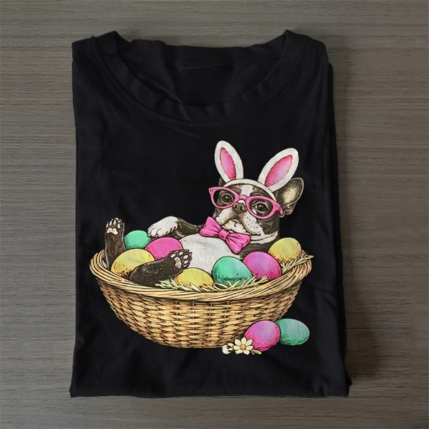 Bostie in a Egg Basket Casual Cotton T-Shirt 