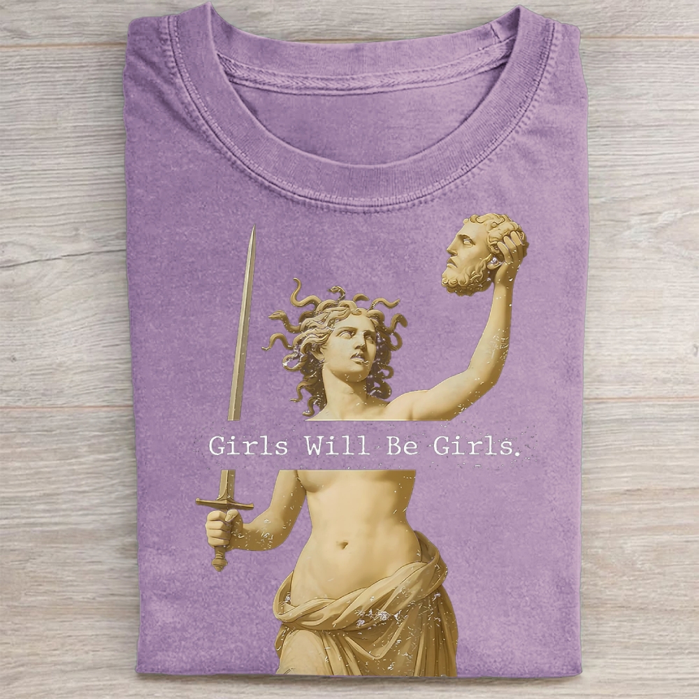 "Girls Will Be Girls" Medusa Statue Vintage Washed Tee
