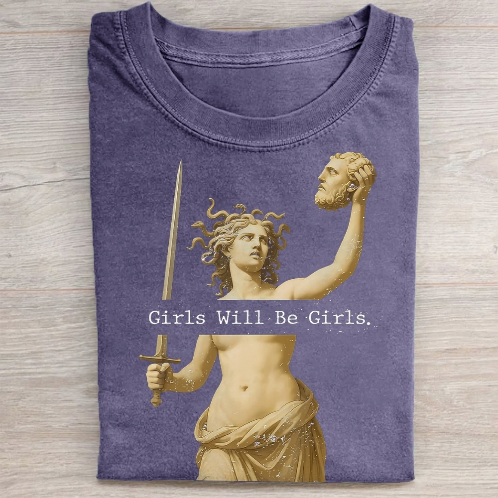"Girls Will Be Girls" Medusa Statue Vintage Washed Tee