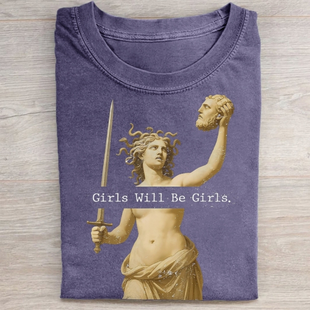 "Girls Will Be Girls" Medusa Statue Vintage Washed Tee