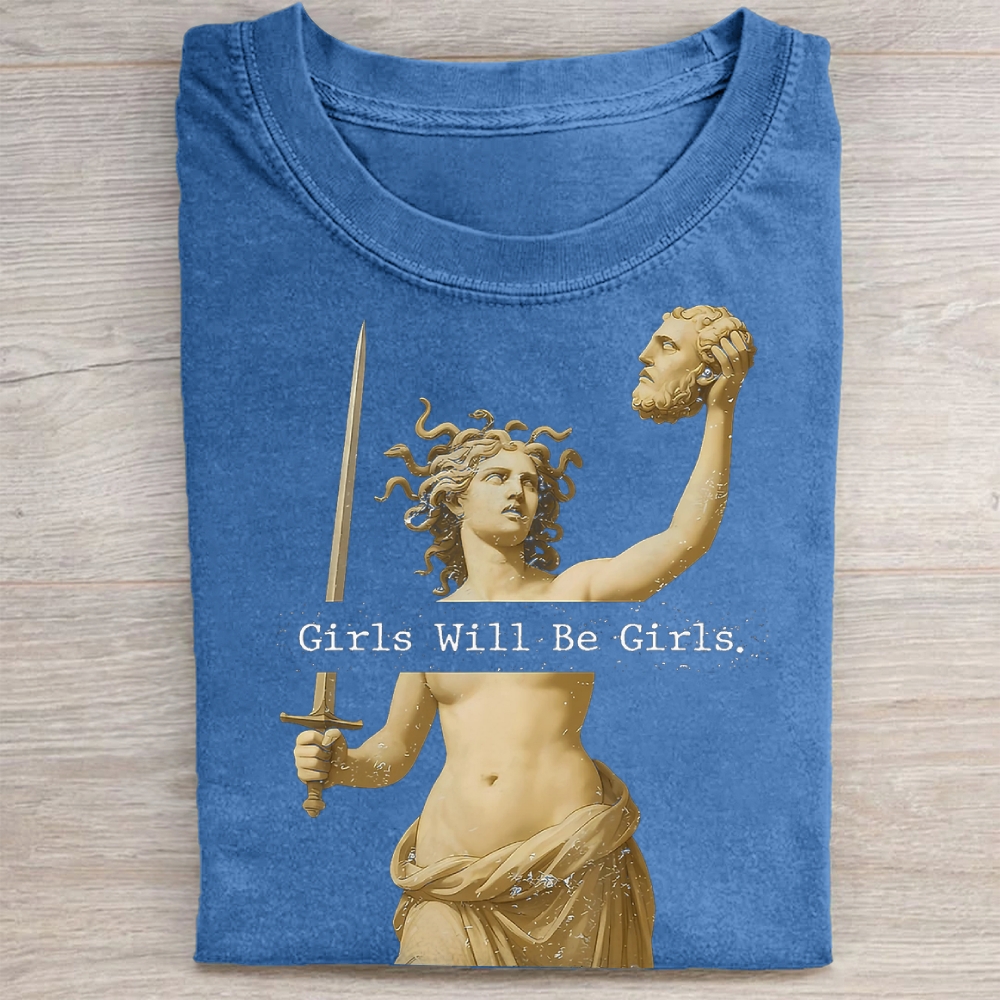 "Girls Will Be Girls" Medusa Statue Vintage Washed Tee