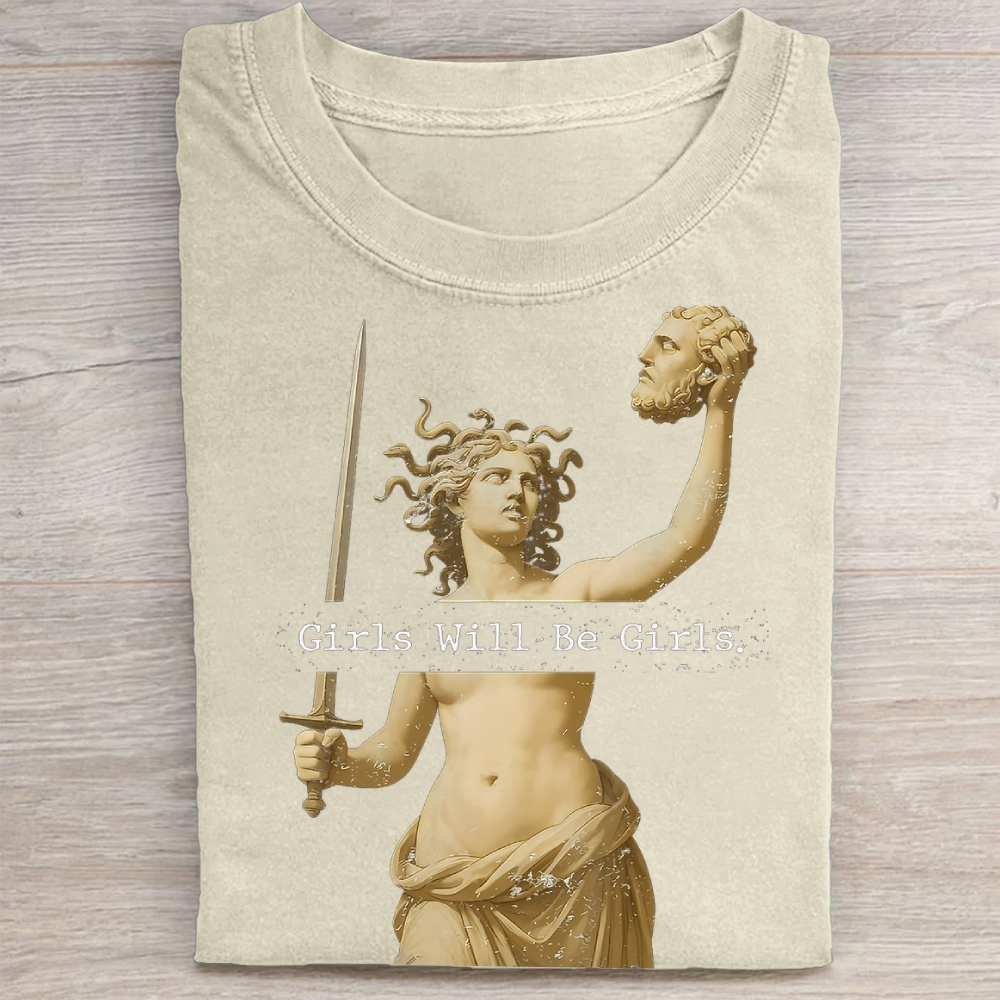 "Girls Will Be Girls" Medusa Statue Vintage Washed Tee